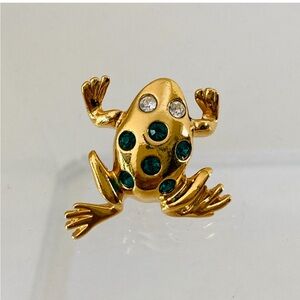 Avon Gold-Tone Frog Pin with Green and Clear Stones
